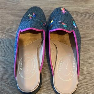 Stubbs & Wootton Gray Loafers with Pink Accents